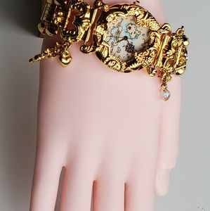 Kirks Folly rare charm bracelet Peter Pan Forever Land Gold Tone watch